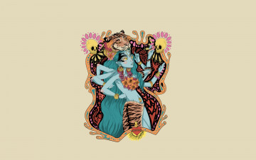 Картинка рисованные минимализм девушка тигр черепа