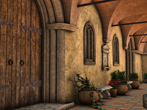 Обои картинки фото 3д графика, realism , реализм, стена, цветы