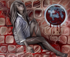 Картинка рисованное люди планета фон взгляд девушка