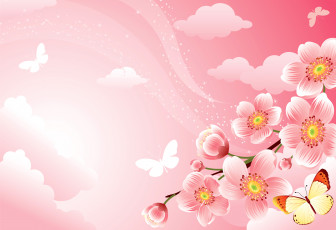 Картинка векторная+графика цветы+ flowers весна ветка сад цветы бабочка