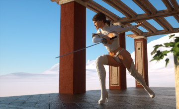 Картинка 3д+графика фантазия+ fantasy фон взгляд оружие девушка