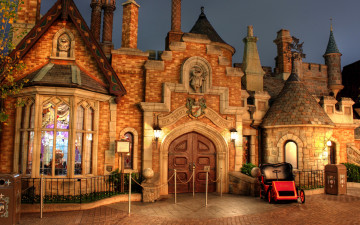 Картинка города диснейленд сша калифорния анахайм парк дом дворец мостовая ночь огни фонари