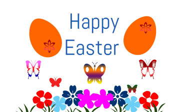 Картинка праздничные пасха яйца бабочки цветы