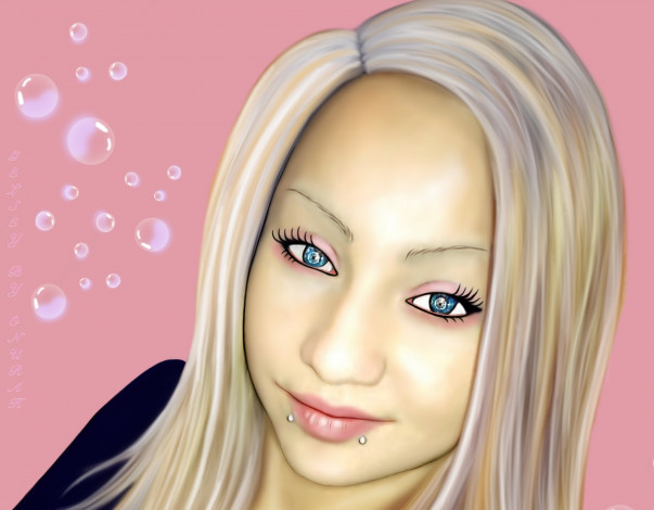 Обои картинки фото рисованное, люди, блондинка, фон, взгляд, девушка