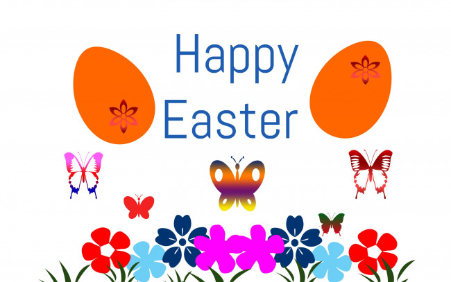 Обои картинки фото праздничные, пасха, яйца, бабочки, цветы
