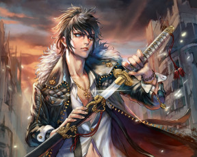 Картинка аниме furyou+michi+gang+road город арт furyou michi gang road парень меч