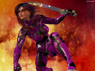 Картинка 3д+графика фантазия+ fantasy девушка взгляд фон оружие