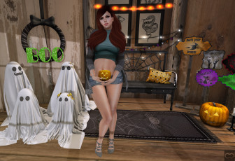 Картинка 3д+графика праздники+ holidays тыква фон взгляд девушка