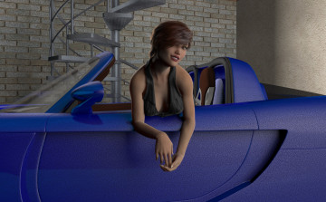 Картинка 3д+графика люди-авто мото+ people-+car+ +moto фон взгляд девушка автомобиль