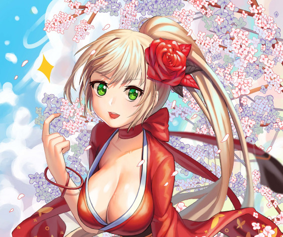 Обои картинки фото аниме, unknown,  другое, цветы, весна, девушка