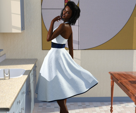 Обои картинки фото 3д графика, люди , people, фон, взгляд, девушка, интерьер, улибка