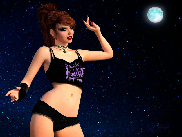 Обои картинки фото 3д графика, люди , people, луна, фон, взгляд, девушка