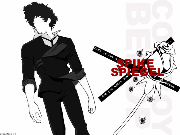 Обои картинки фото аниме, cowboy bebop, роза, мужчина, spike, spiegel