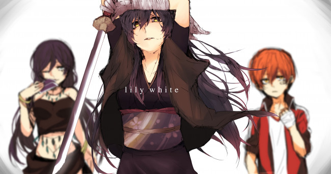 Обои картинки фото аниме, love live,  school idol project, меч, мальчик, девушки