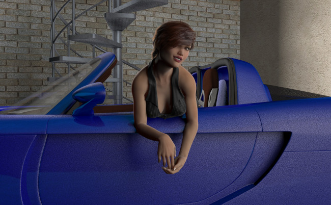 Обои картинки фото 3д графика, люди-авто, мото , people- car ,  moto, фон, взгляд, девушка, автомобиль