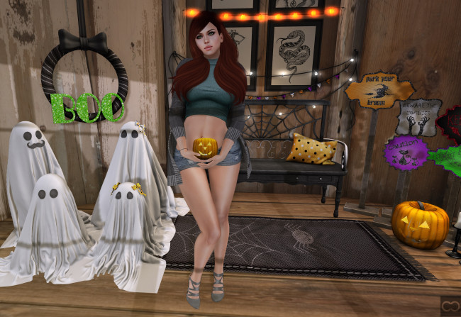 Обои картинки фото 3д графика, праздники , holidays, тыква, фон, взгляд, девушка