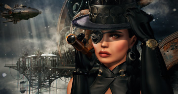 Картинка 3д+графика фантазия+ fantasy стимпанк девушка лицо фон взгляд
