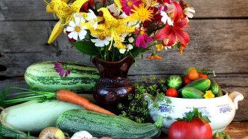 Картинка еда овощи букет помидоры огурцы морковь кабачки