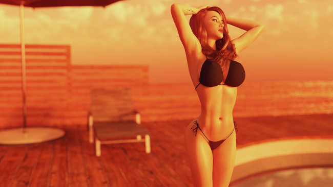 Обои картинки фото 3д графика, люди , people, девушка, взгляд, фон