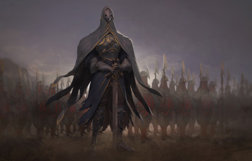 Картинка фэнтези существа униформа меч фон существо