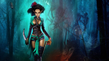 Картинка фэнтези эльфы девушка фон взгляд кинжал