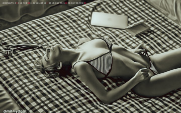 Картинка календари компьютерный+дизайн постель ноутбук книга девушка