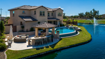 Картинка города -+здания +дома река вилла бассейн архитектура особняк терраса