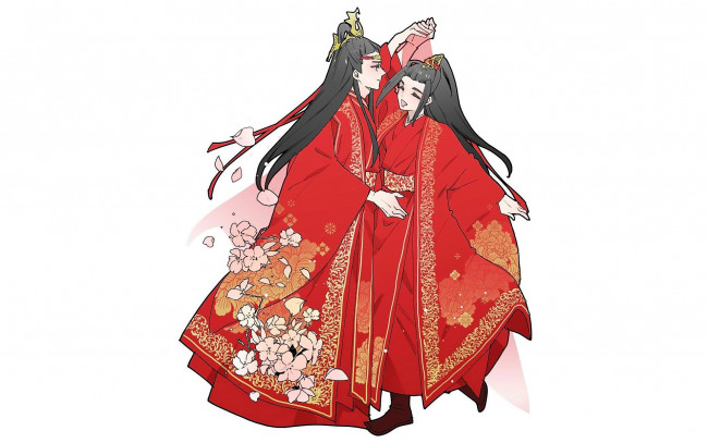 Обои картинки фото аниме, mo dao zu shi, сун, лань, сяо, синчень, лодка, лотосы, озеро