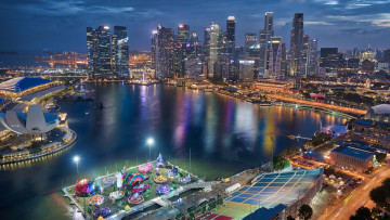 Картинка города сингапур+ сингапур фотография городской вид небоскреб ночь огни вода здание trey ratcliff