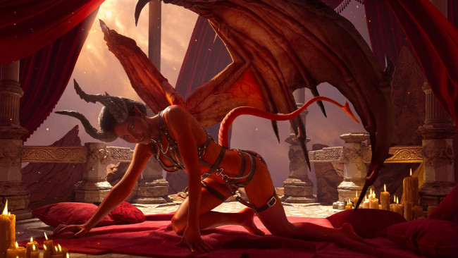 Обои картинки фото 3д графика, фантазия , fantasy, демонесса