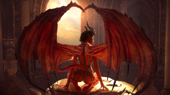 Обои картинки фото 3д графика, фантазия , fantasy, демонесса