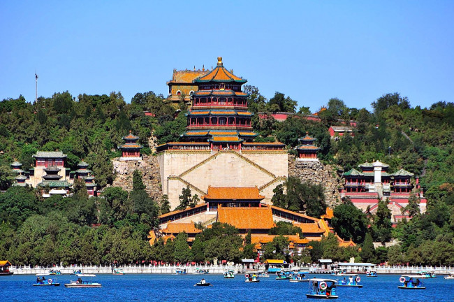 Обои картинки фото города, пекин, китай, пагоды, река, храм, неба