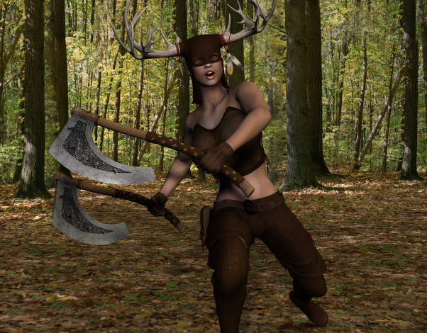 Обои картинки фото 3д, графика, amazon, амазонки, девушка, лес