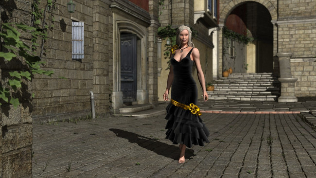 Обои картинки фото 3д, графика, people, люди, девушка, двор