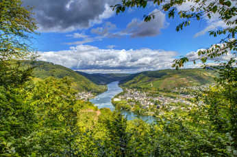 Картинка германия++пюндерих города -+пейзажи река панорама пейзаж германия деревья пюндерих дома