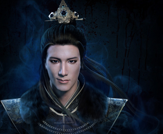 Обои картинки фото фэнтези, люди, парень, мех, ухмылка, украшения, азиат