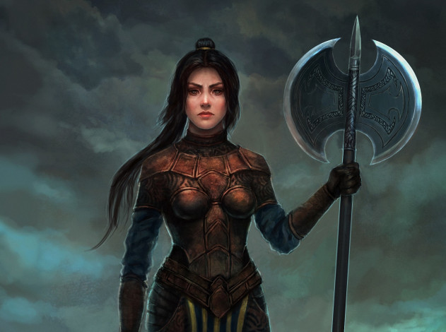 Обои картинки фото фэнтези, девушки, секира