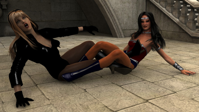 Обои картинки фото 3д графика, people , люди, захват, борьба, ринг, девушки