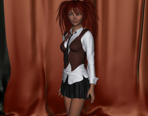 Картинка 3д+графика люди+ people рыжая фон взгляд девушка