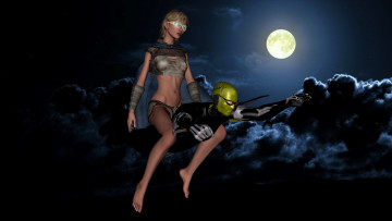 Картинка 3д+графика фантазия+ fantasy фон супермен полет взгляд девушка