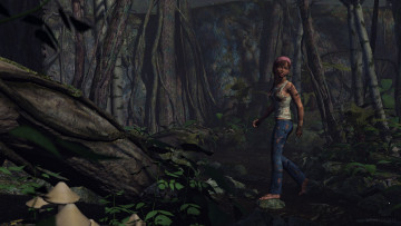 Картинка 3д+графика фантазия+ fantasy взгляд испуг фон лес девушка