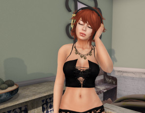 Картинка 3д+графика люди+ people девушка взгляд фон рыжая интерьер