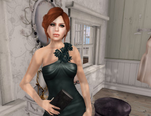 Картинка 3д+графика люди+ people девушка взгляд фон рыжая интерьер