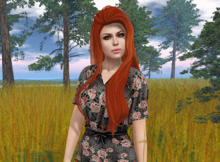 Картинка 3д+графика люди+ people девушка взгляд фон рыжая