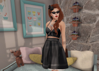 Картинка 3д+графика люди+ people девушка взгляд фон рыжая интерьер