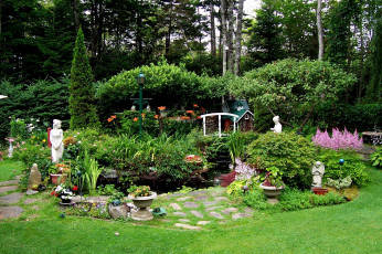 Картинка природа парк клумбы водоем цветы