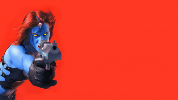 Картинка рисованное комиксы девушка взгляд фон оружие mystique