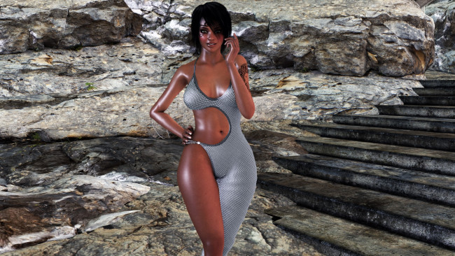 Обои картинки фото 3д графика, люди , people, девушка, взгляд, фон