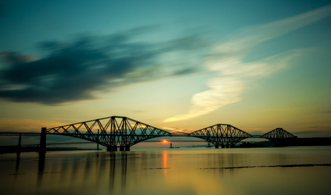 Обои картинки фото города, - мосты, небо, облака, закат, море, мост