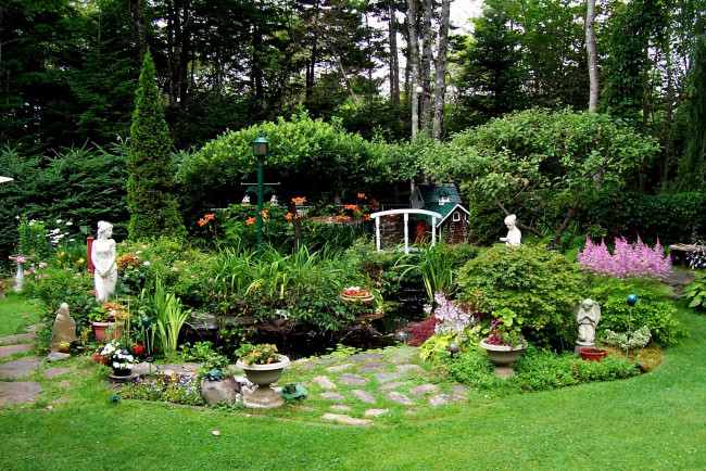 Обои картинки фото природа, парк, клумбы, водоем, цветы